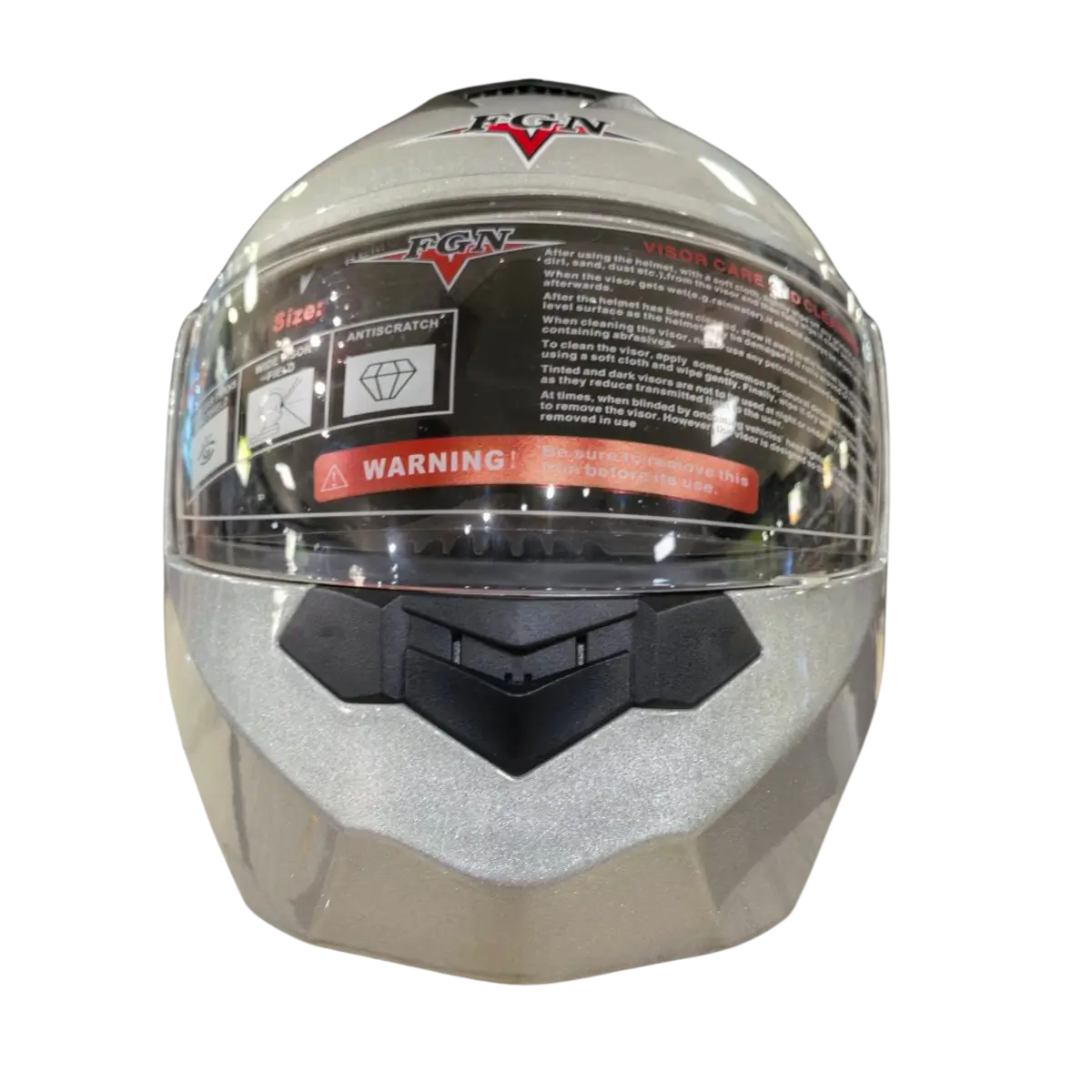 Srebrny kask motocyklowy Fgn